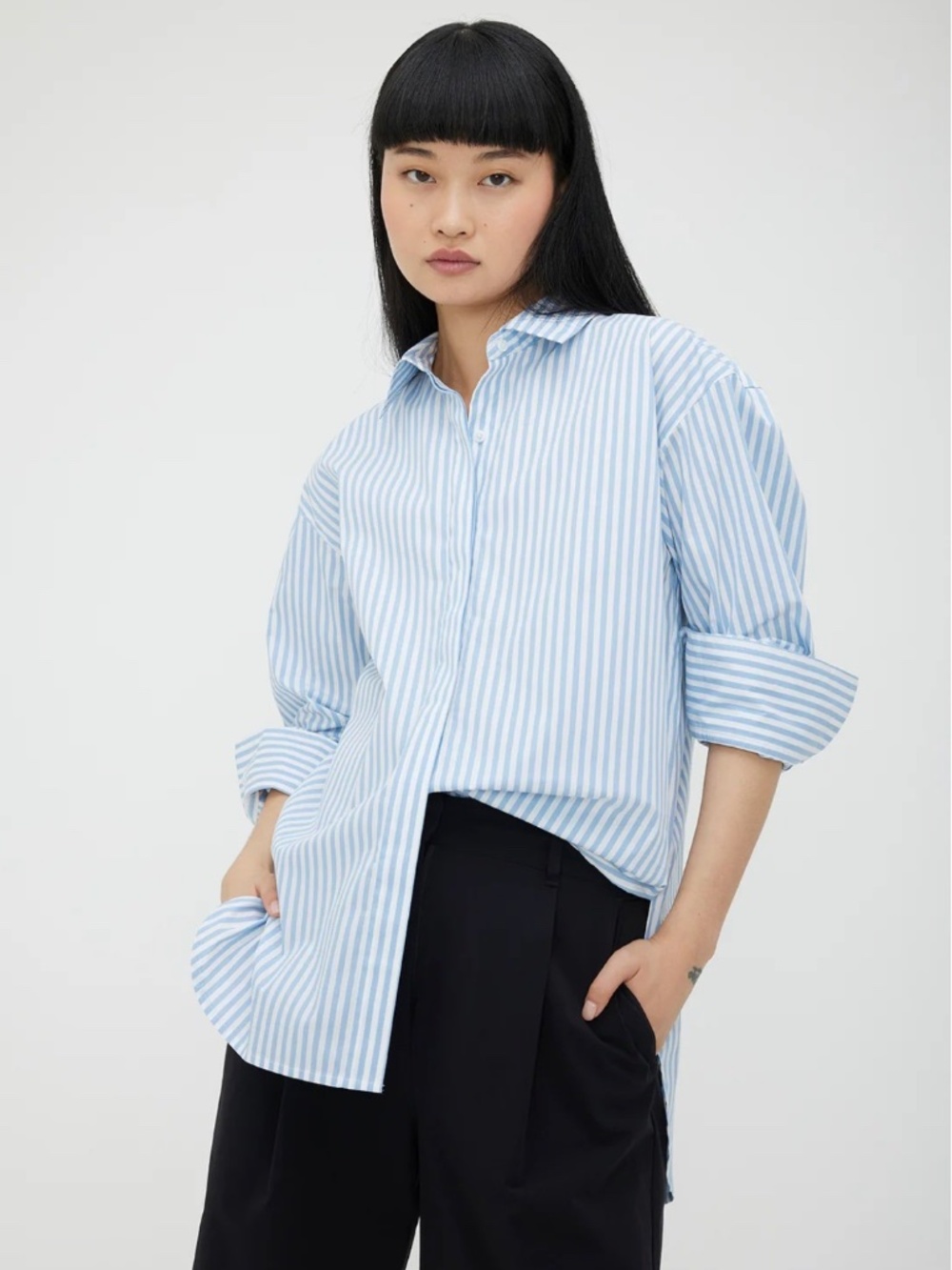 Kit + Ace Marbella Boyfriend Shirt Blue and White Stripe